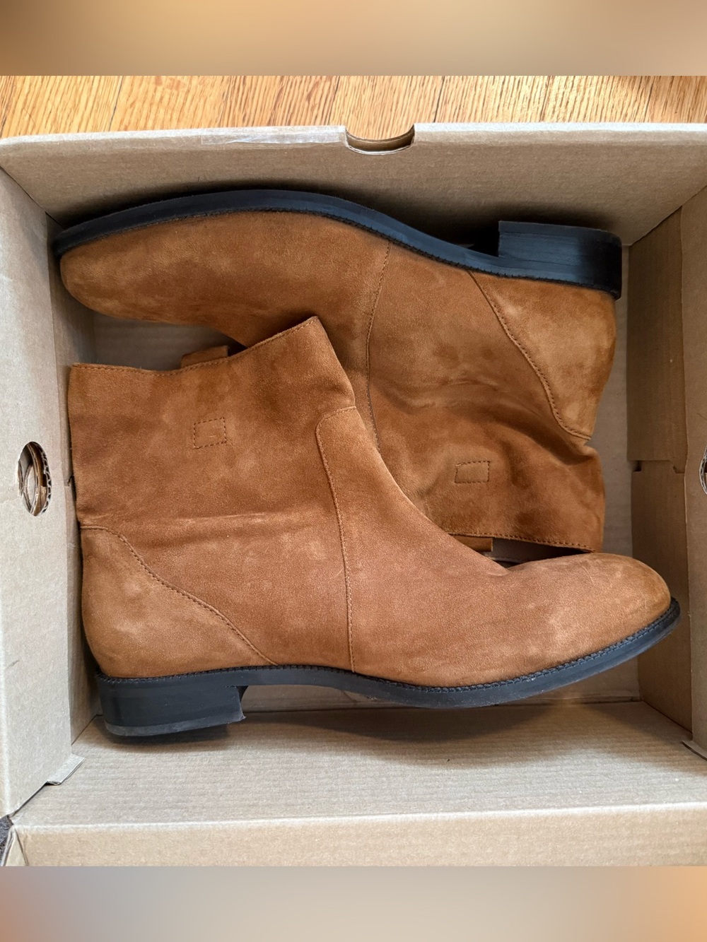 Lands' End Women's Suede Ankle Booties in Vicuna / Chestnut Brown